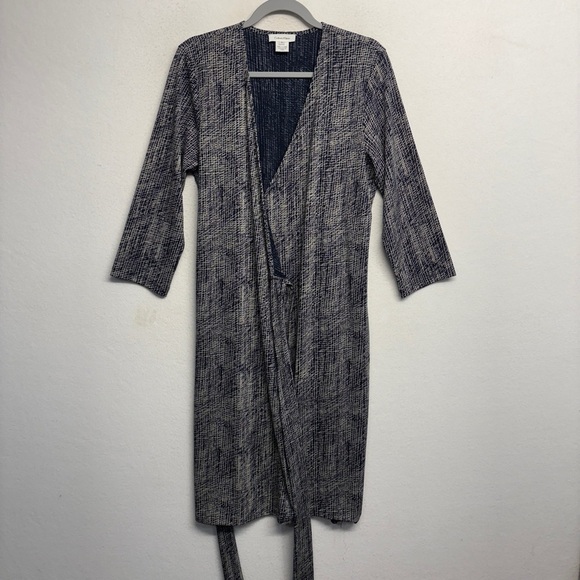 Calvin Klein Midi Wrap Dress L 3/4 Sleeve Navy Blue - Picture 3 of 9